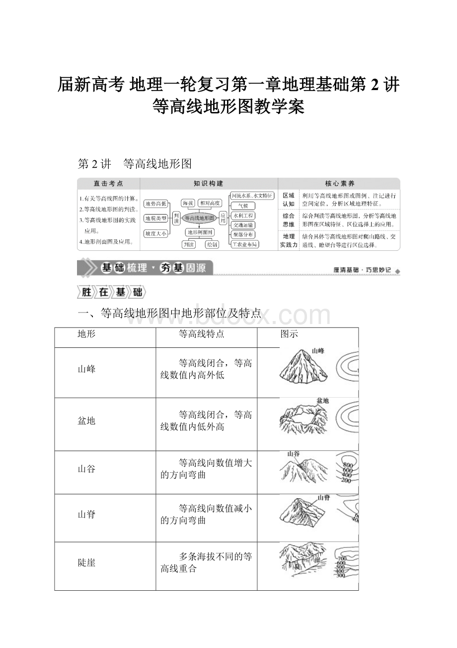 届新高考 地理一轮复习第一章地理基础第2讲等高线地形图教学案.docx