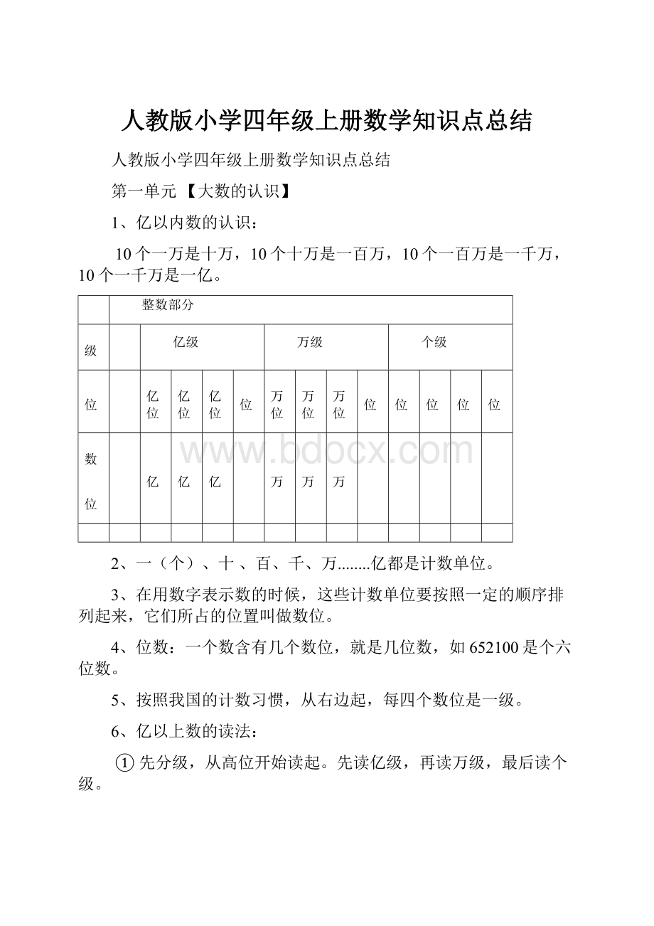 人教版小学四年级上册数学知识点总结.docx