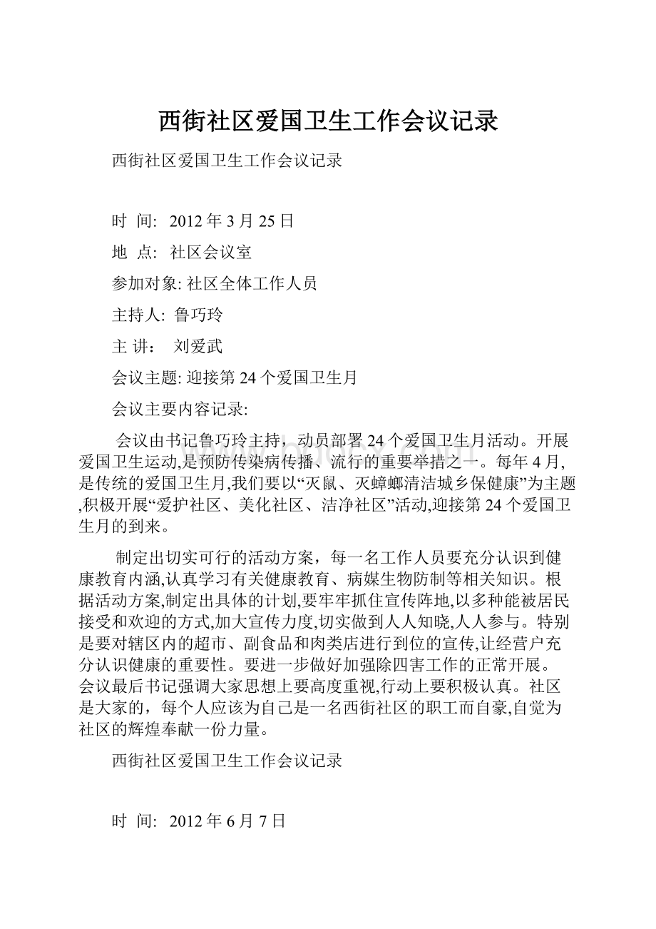 西街社区爱国卫生工作会议记录.docx