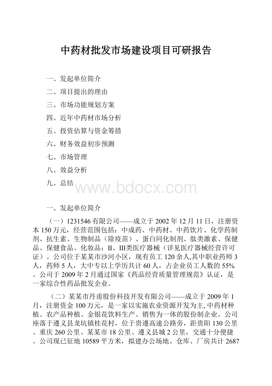 中药材批发市场建设项目可研报告.docx_第1页