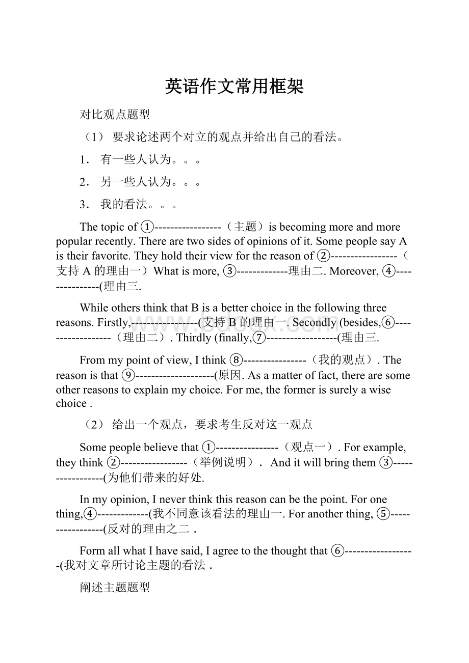 英语作文常用框架.docx