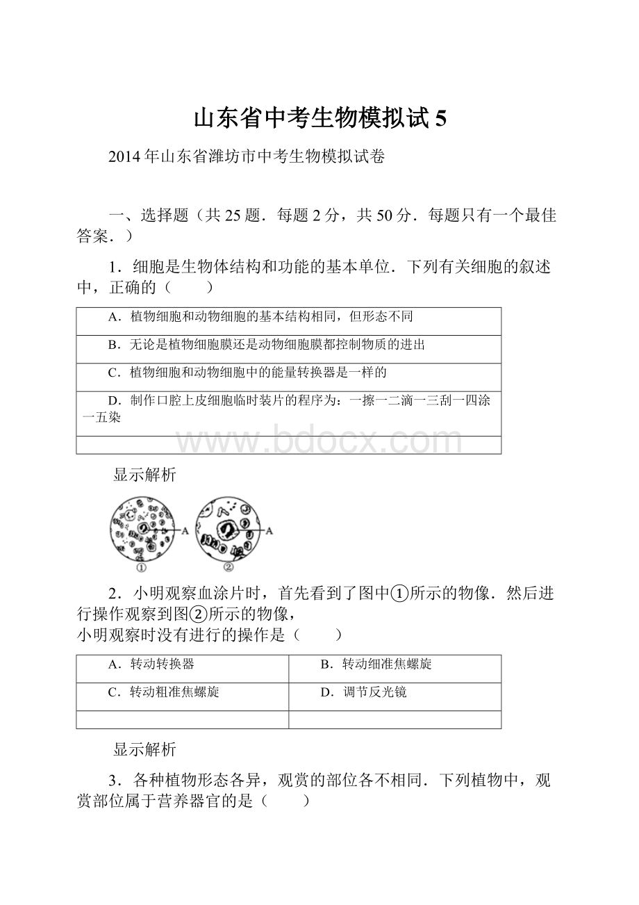 山东省中考生物模拟试5.docx