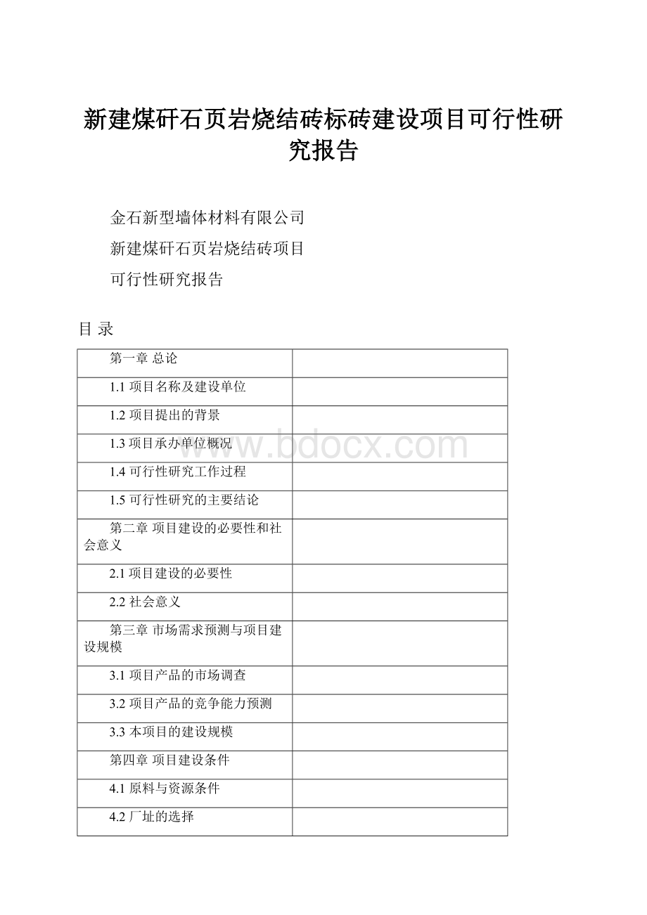 新建煤矸石页岩烧结砖标砖建设项目可行性研究报告.docx_第1页