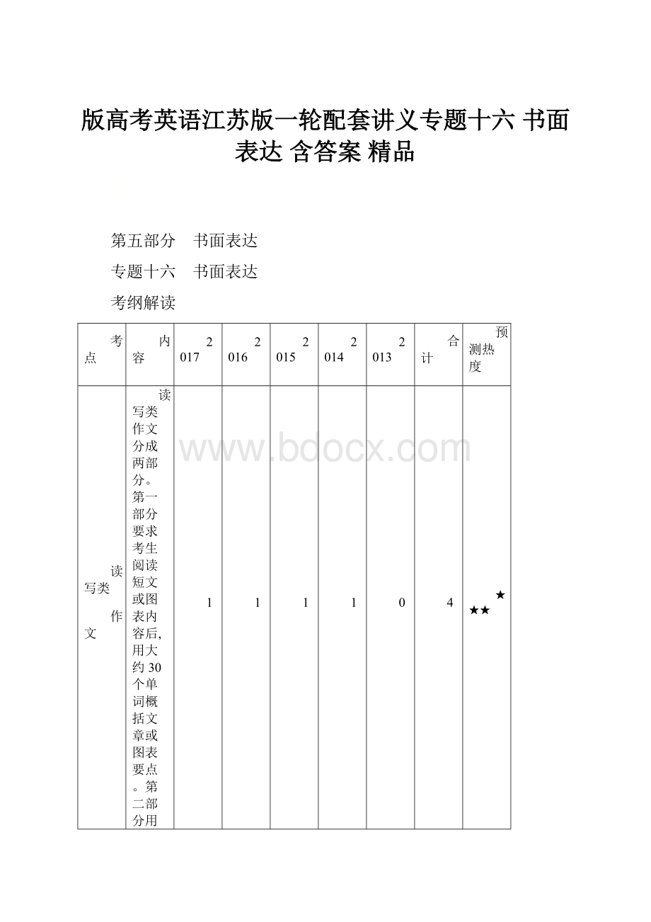 版高考英语江苏版一轮配套讲义专题十六 书面表达 含答案 精品.docx_第1页