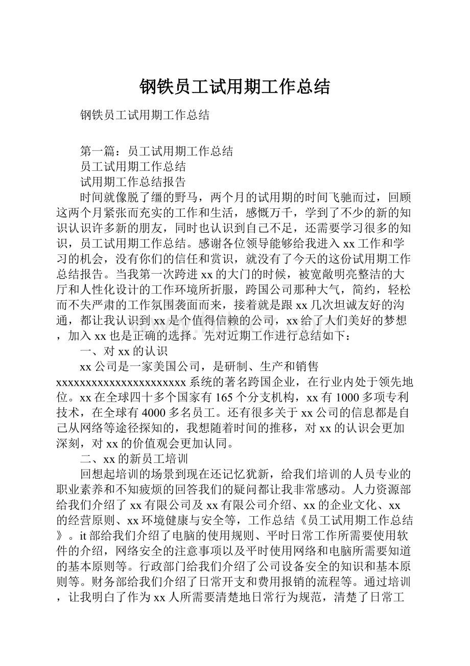 钢铁员工试用期工作总结.docx