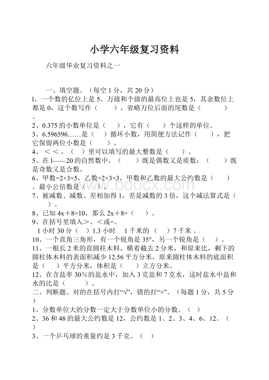 小学六年级复习资料.docx