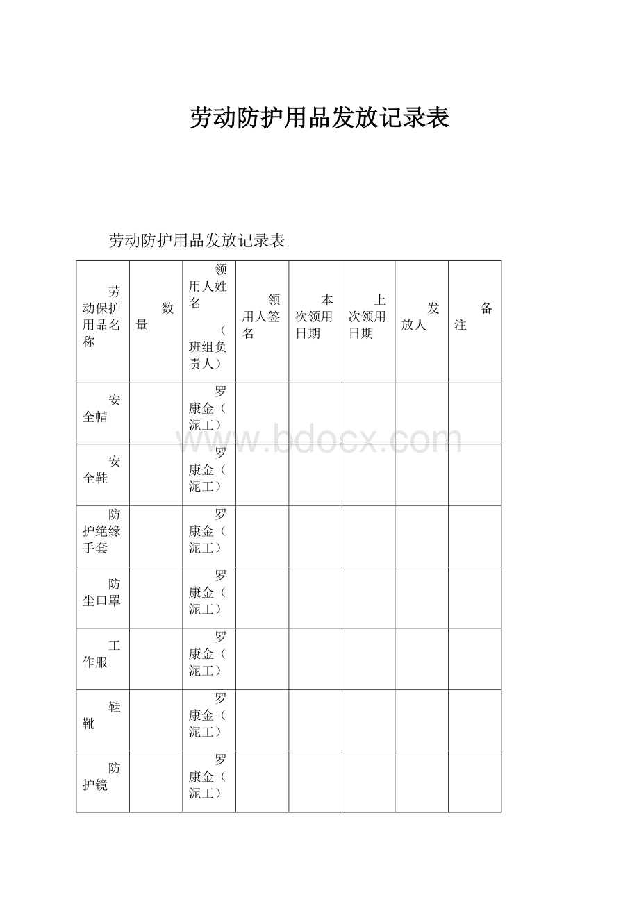 劳动防护用品发放记录表.docx