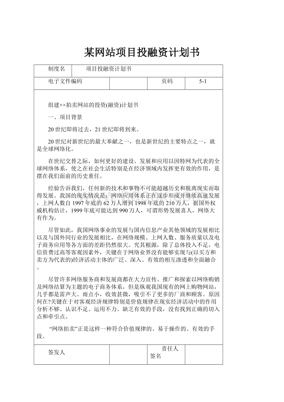 某网站项目投融资计划书.docx