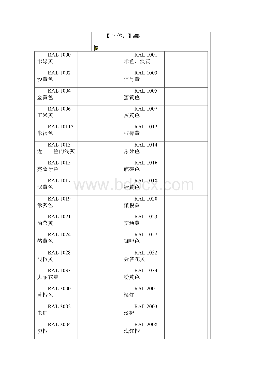 RAL工业国际标准色卡对照表颜色名称.docx_第2页