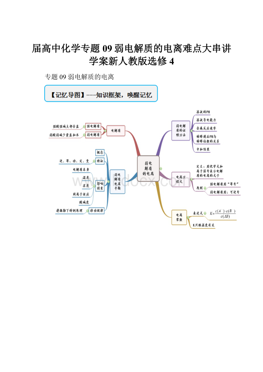 届高中化学专题09弱电解质的电离难点大串讲学案新人教版选修4.docx