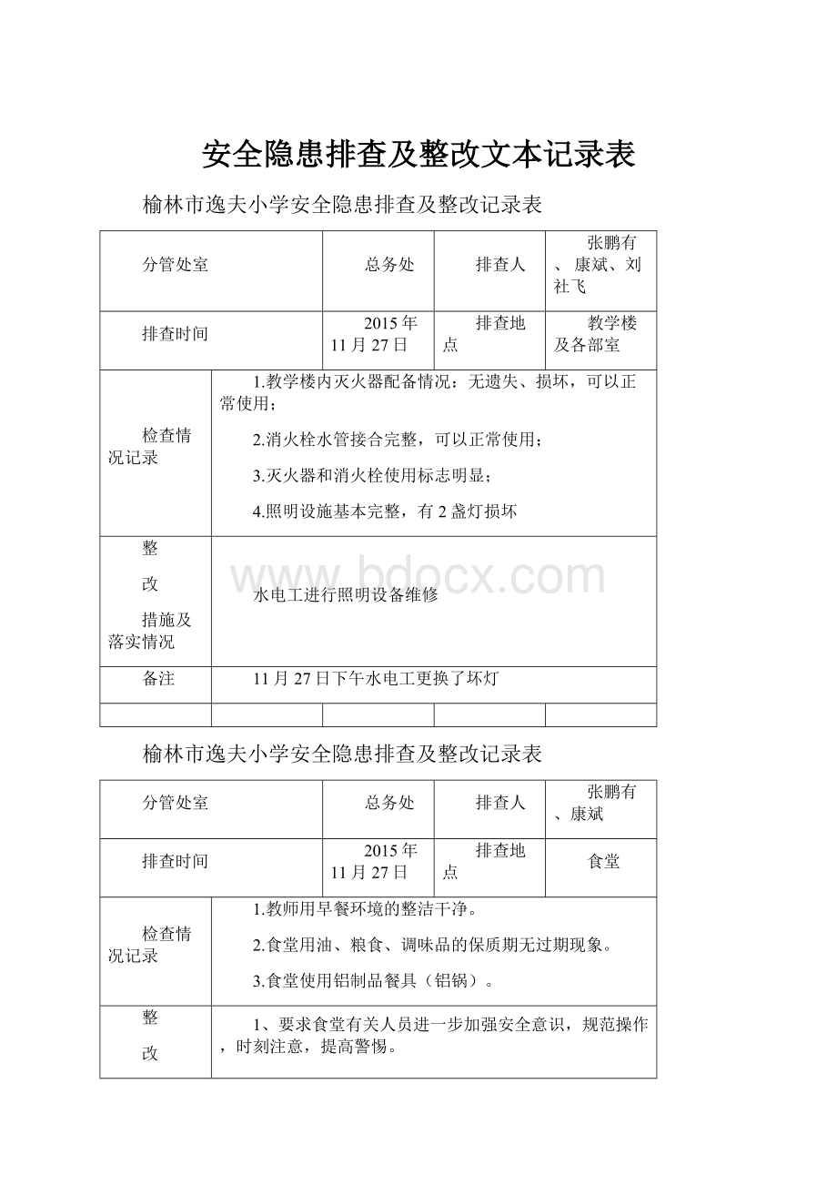 安全隐患排查及整改文本记录表.docx