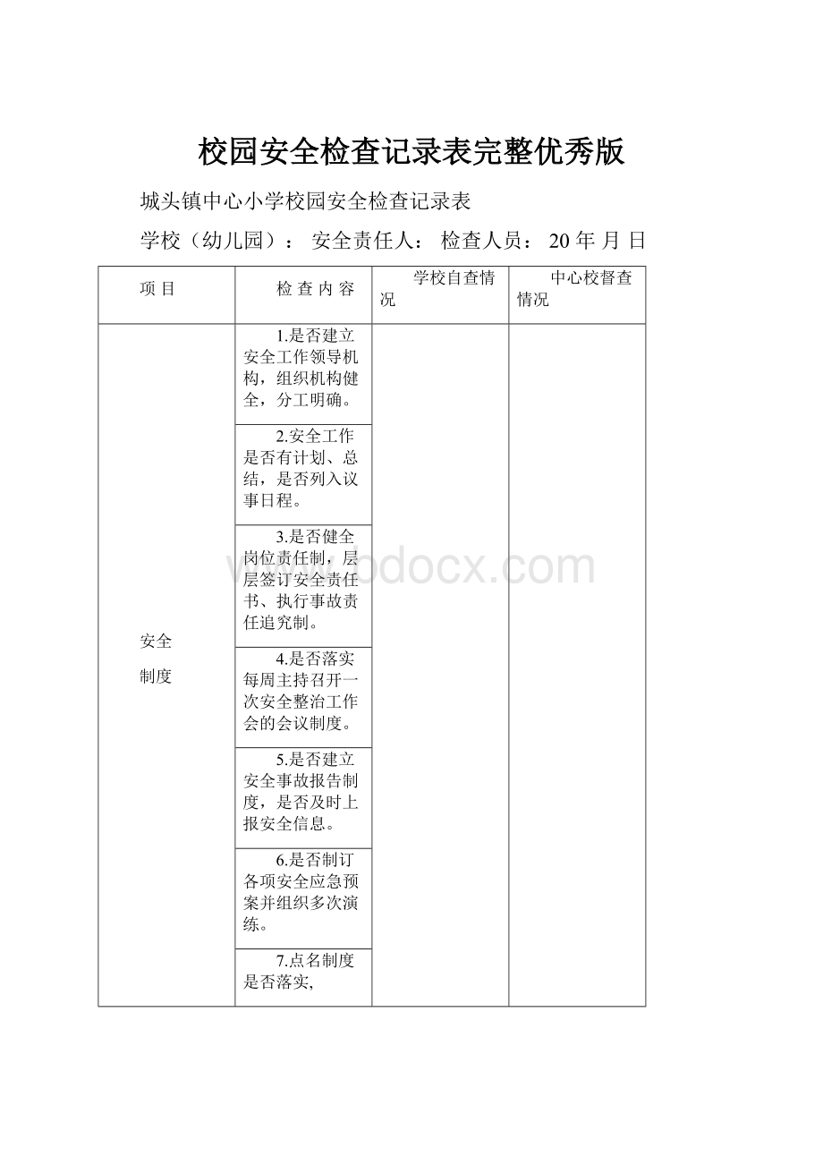 校园安全检查记录表完整优秀版.docx_第1页