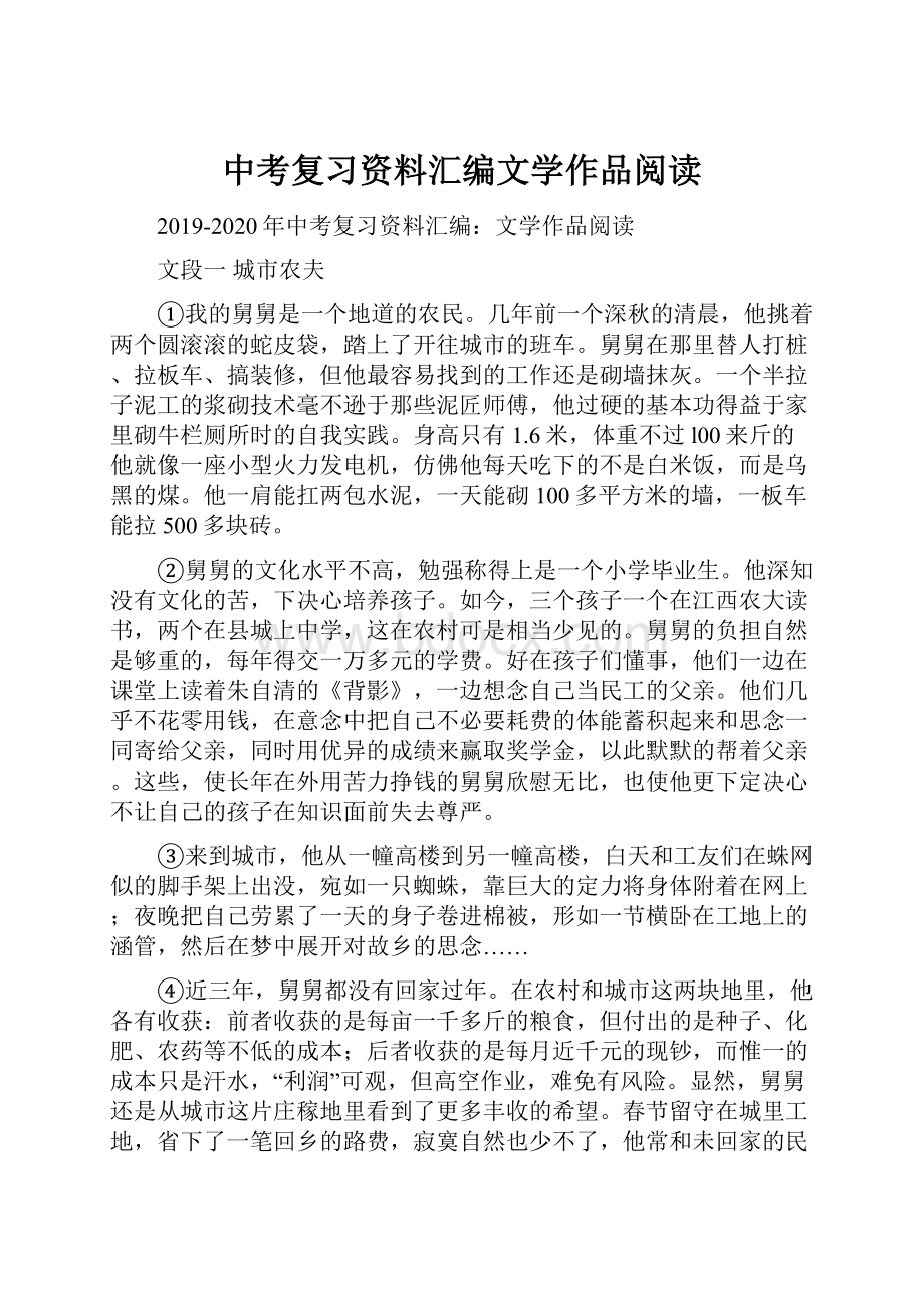 中考复习资料汇编文学作品阅读.docx