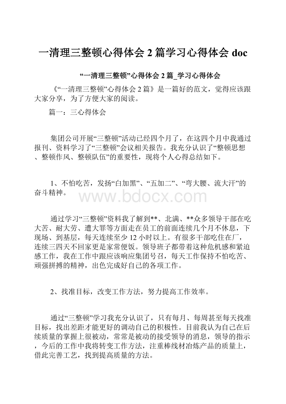 一清理三整顿心得体会2篇学习心得体会doc.docx_第1页