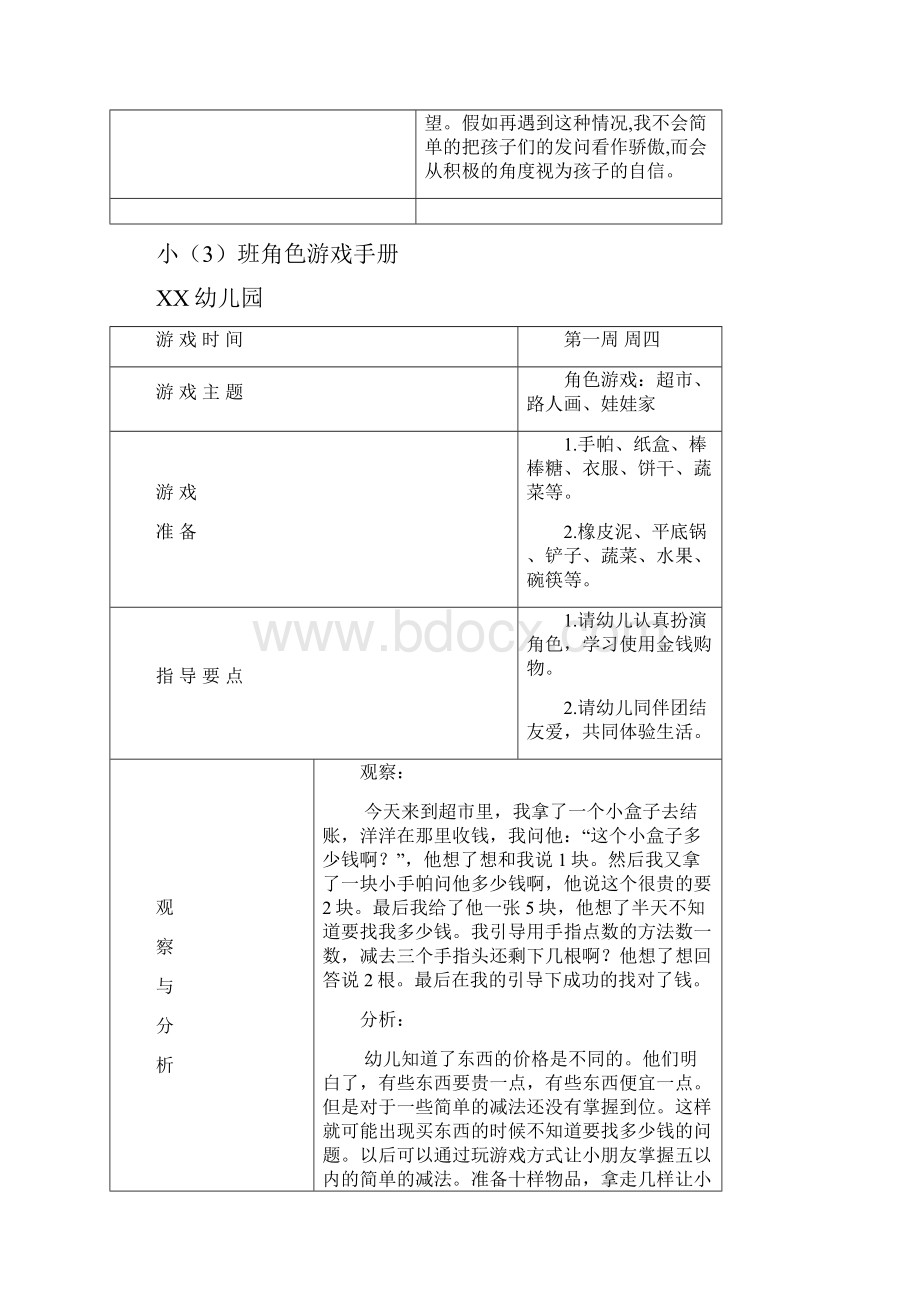 小班角色游戏观察记录表3.docx_第2页