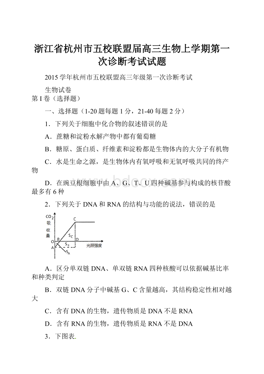 浙江省杭州市五校联盟届高三生物上学期第一次诊断考试试题.docx