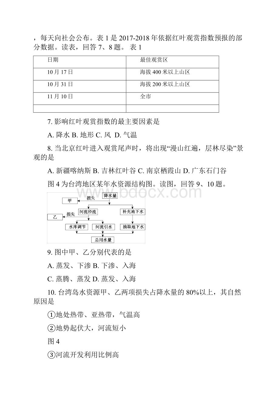 届北京市重点中学高三开学测试地理试题及.docx_第3页