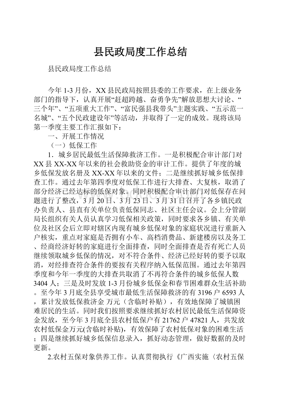 县民政局度工作总结.docx