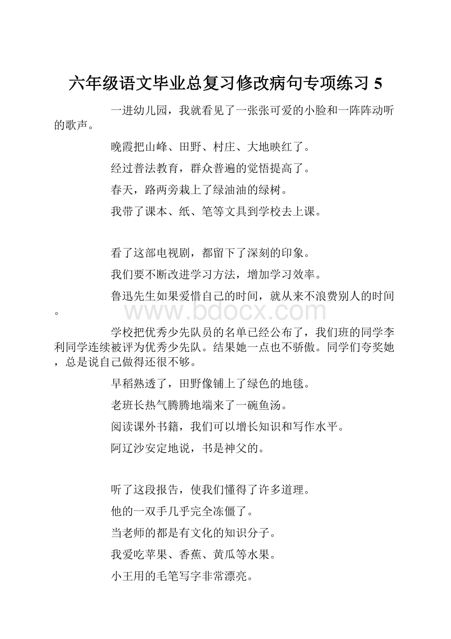 六年级语文毕业总复习修改病句专项练习5.docx_第1页