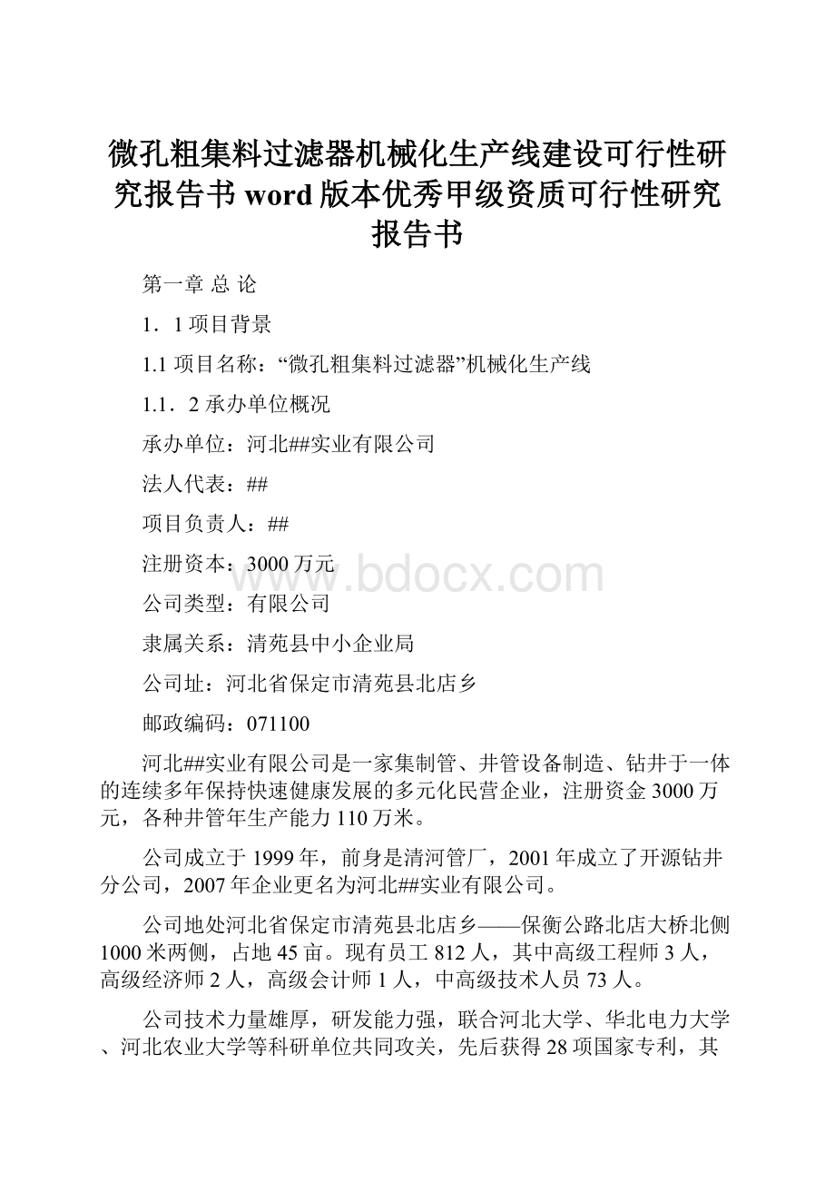 微孔粗集料过滤器机械化生产线建设可行性研究报告书word版本优秀甲级资质可行性研究报告书.docx