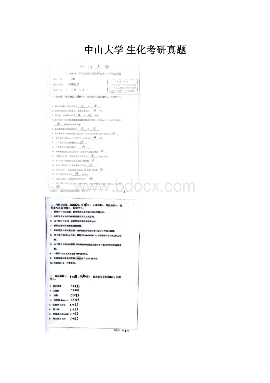 中山大学 生化考研真题.docx