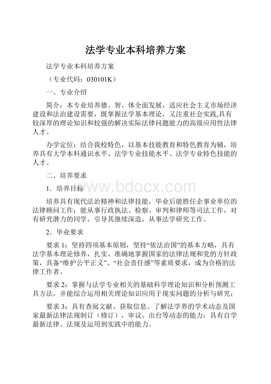 法学专业本科培养方案.docx