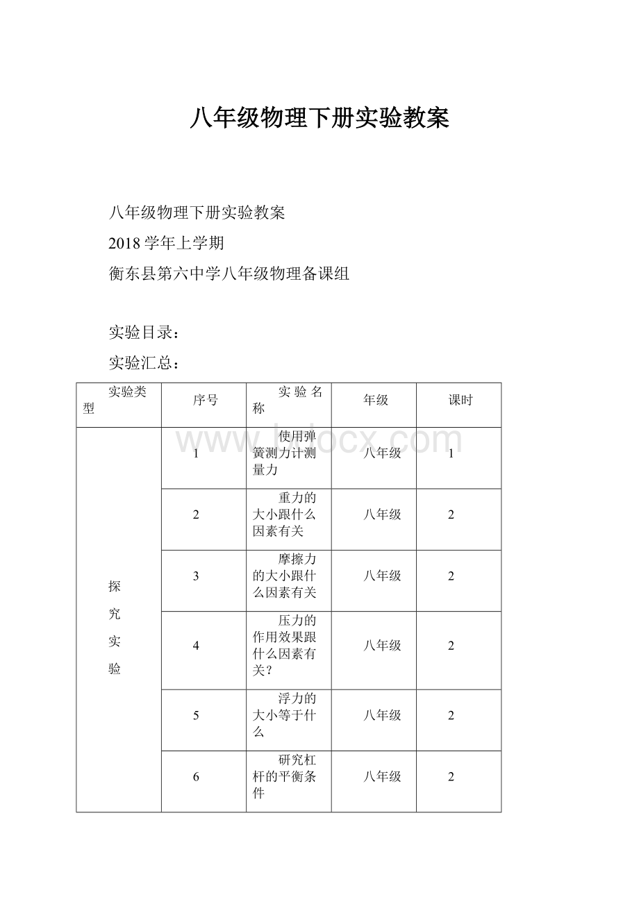 八年级物理下册实验教案.docx