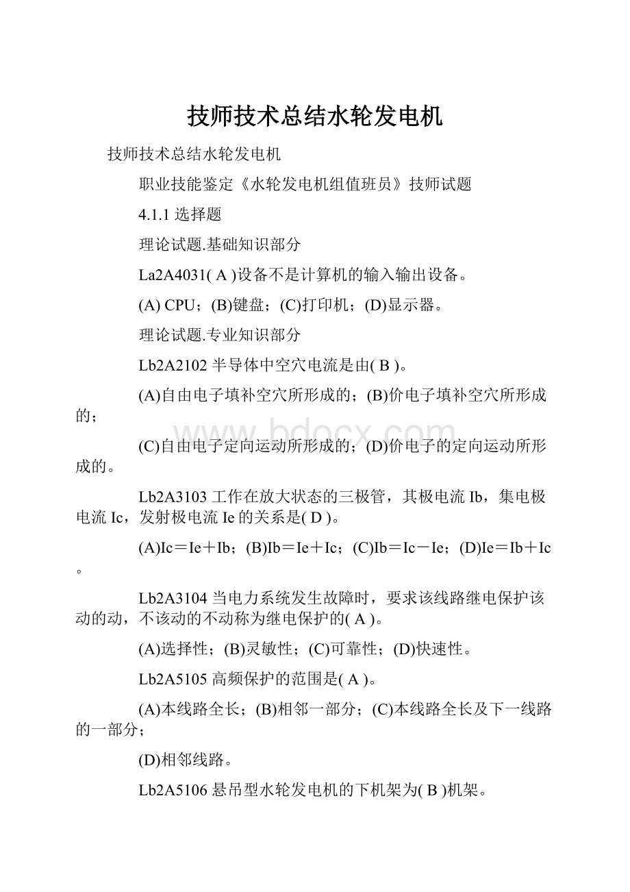 技师技术总结水轮发电机.docx