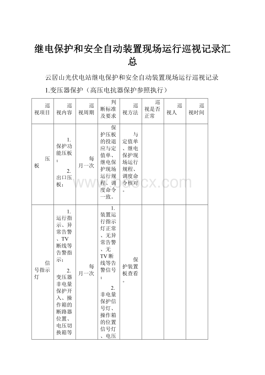 继电保护和安全自动装置现场运行巡视记录汇总.docx