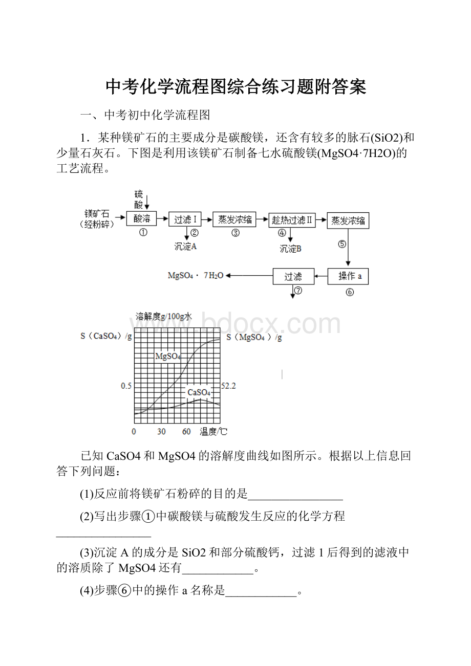 中考化学流程图综合练习题附答案.docx