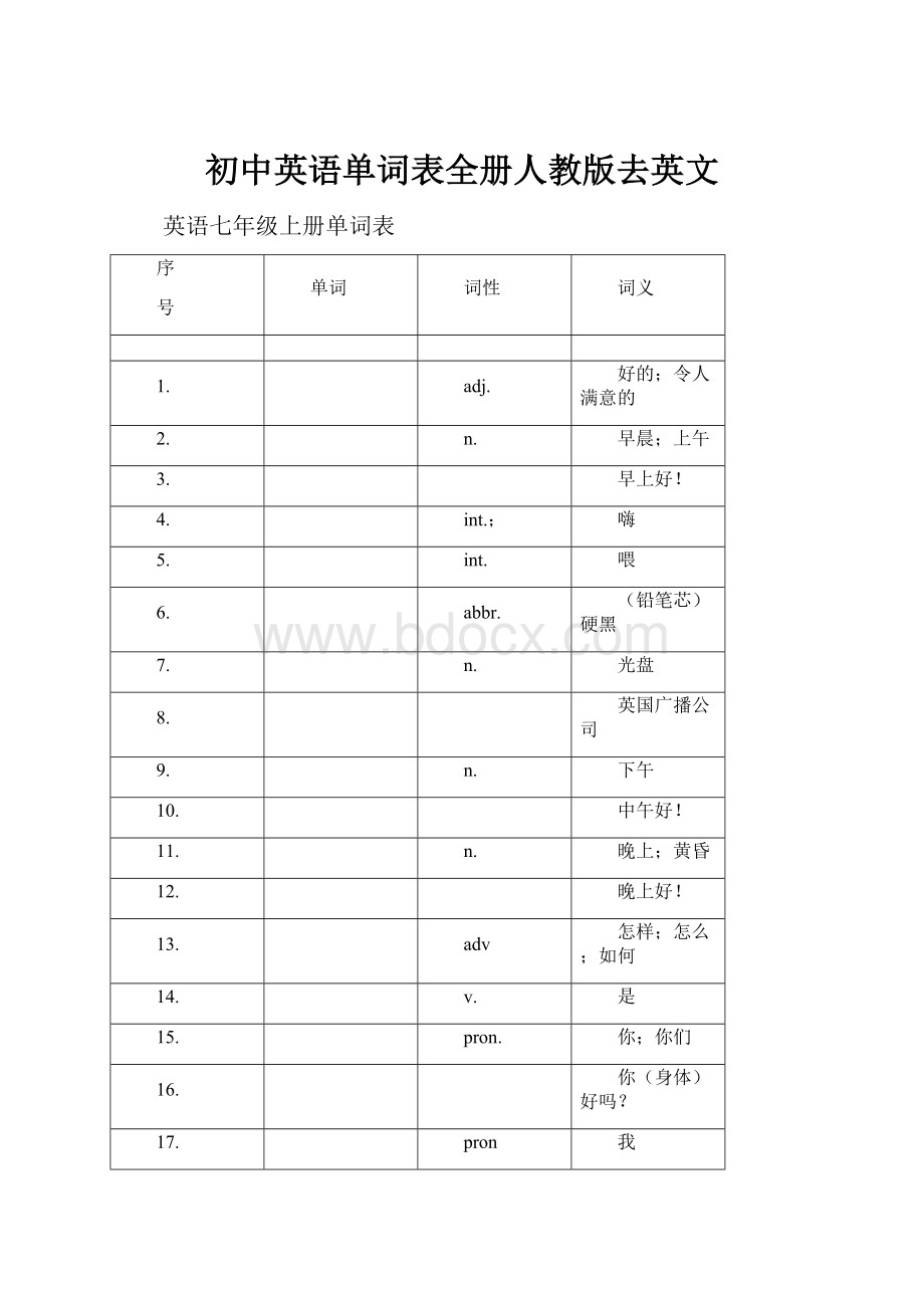 初中英语单词表全册人教版去英文.docx