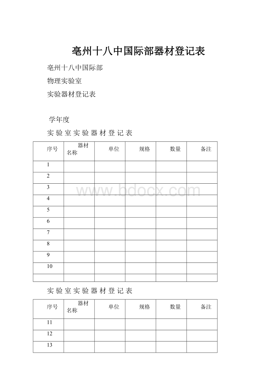 亳州十八中国际部器材登记表.docx_第1页