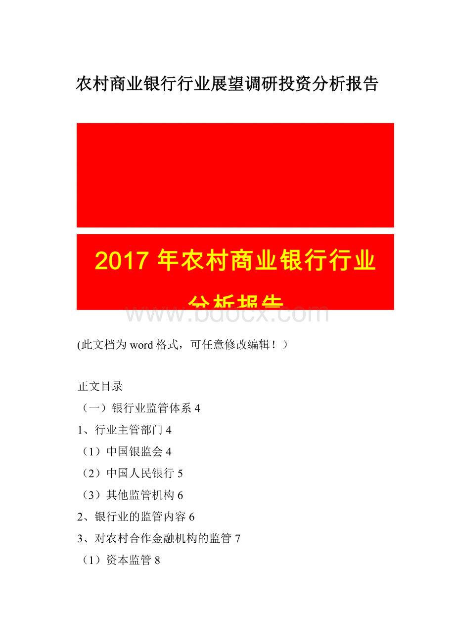 农村商业银行行业展望调研投资分析报告.docx