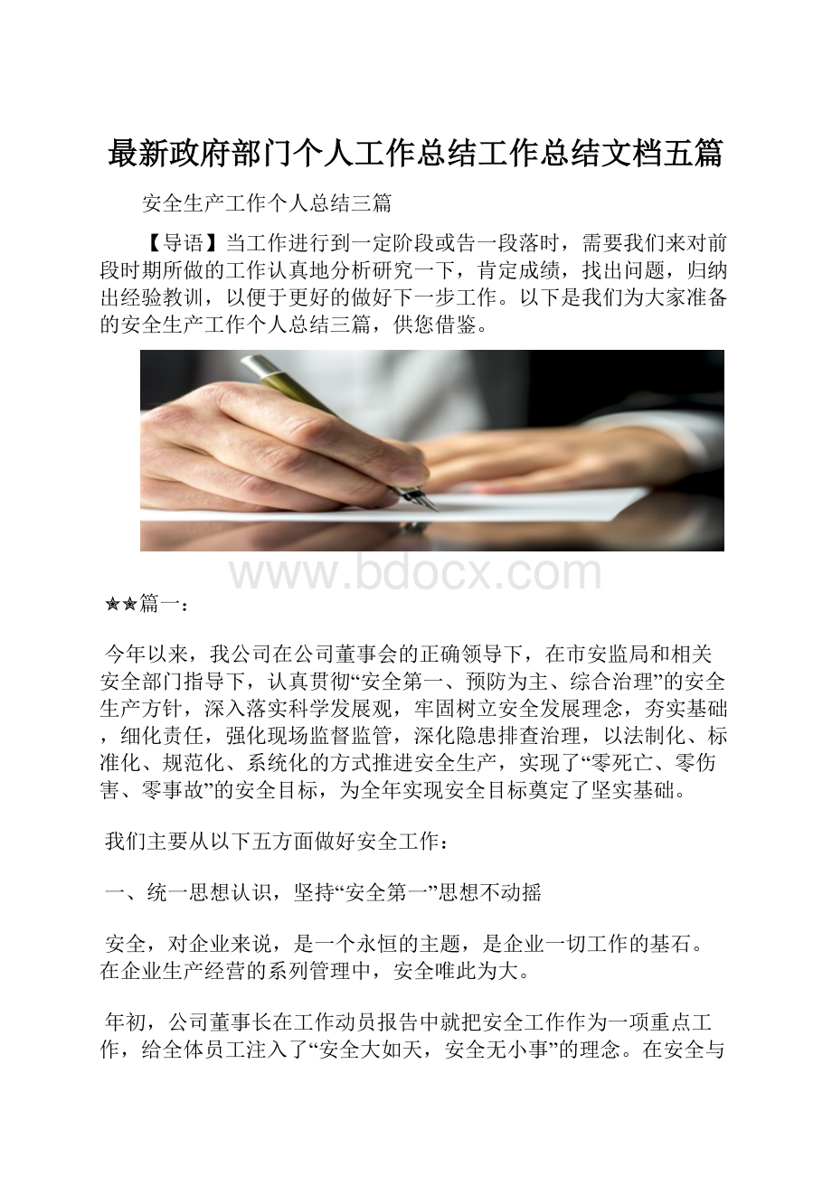 最新政府部门个人工作总结工作总结文档五篇.docx