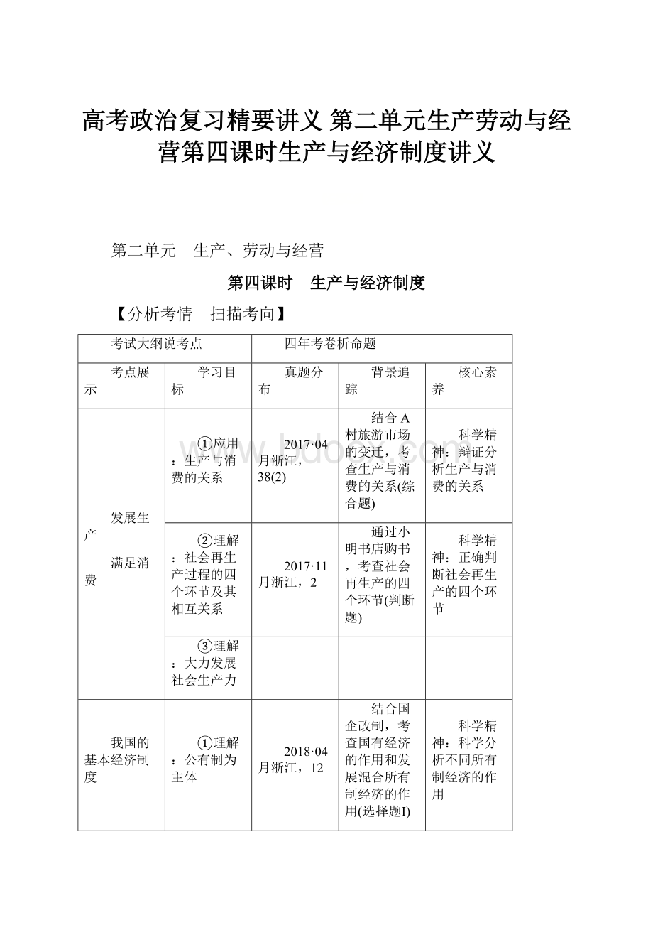 高考政治复习精要讲义 第二单元生产劳动与经营第四课时生产与经济制度讲义.docx_第1页