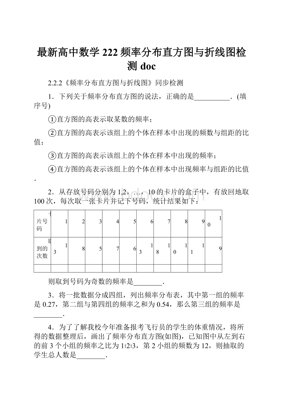 最新高中数学222频率分布直方图与折线图检测doc.docx