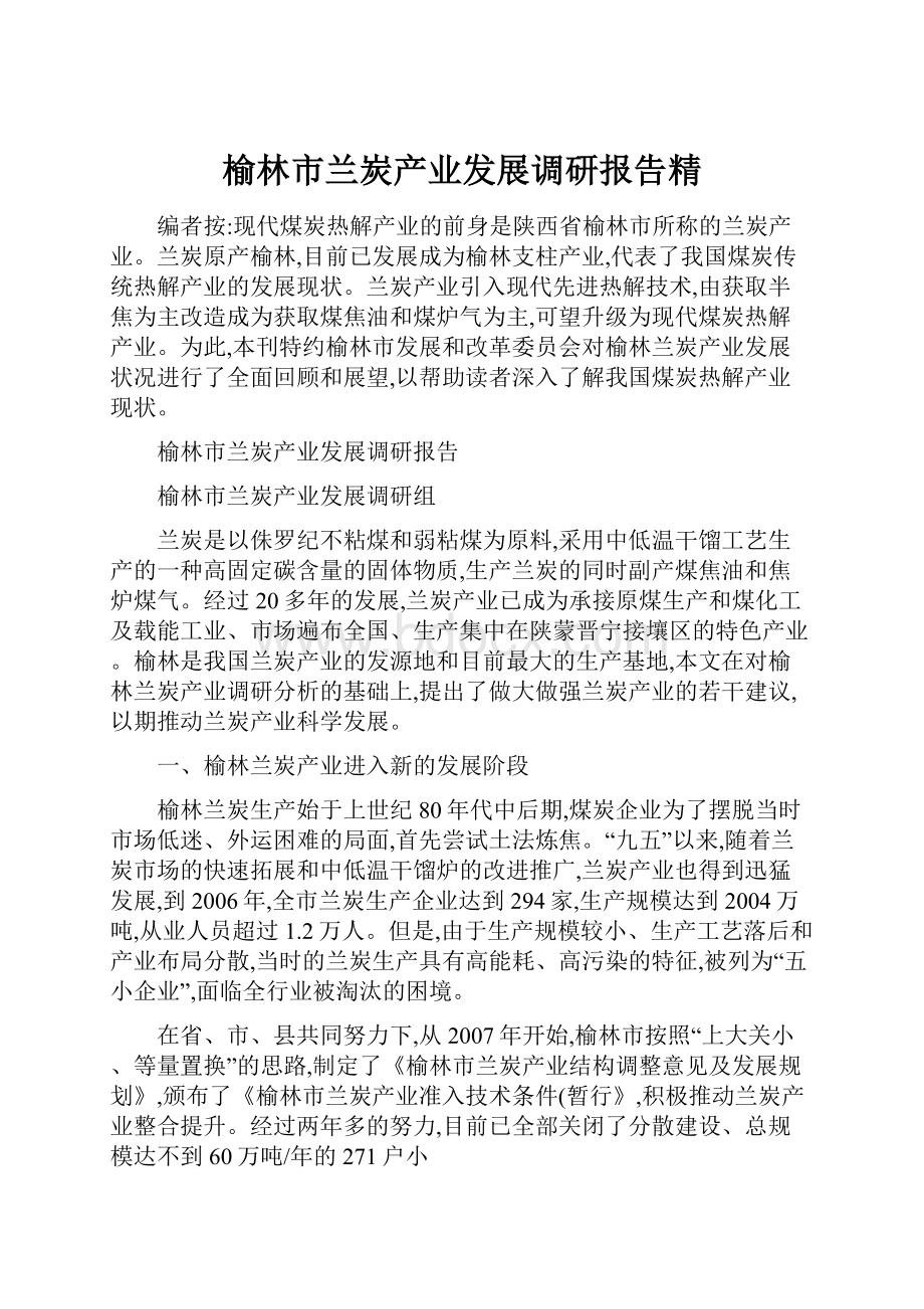 榆林市兰炭产业发展调研报告精.docx