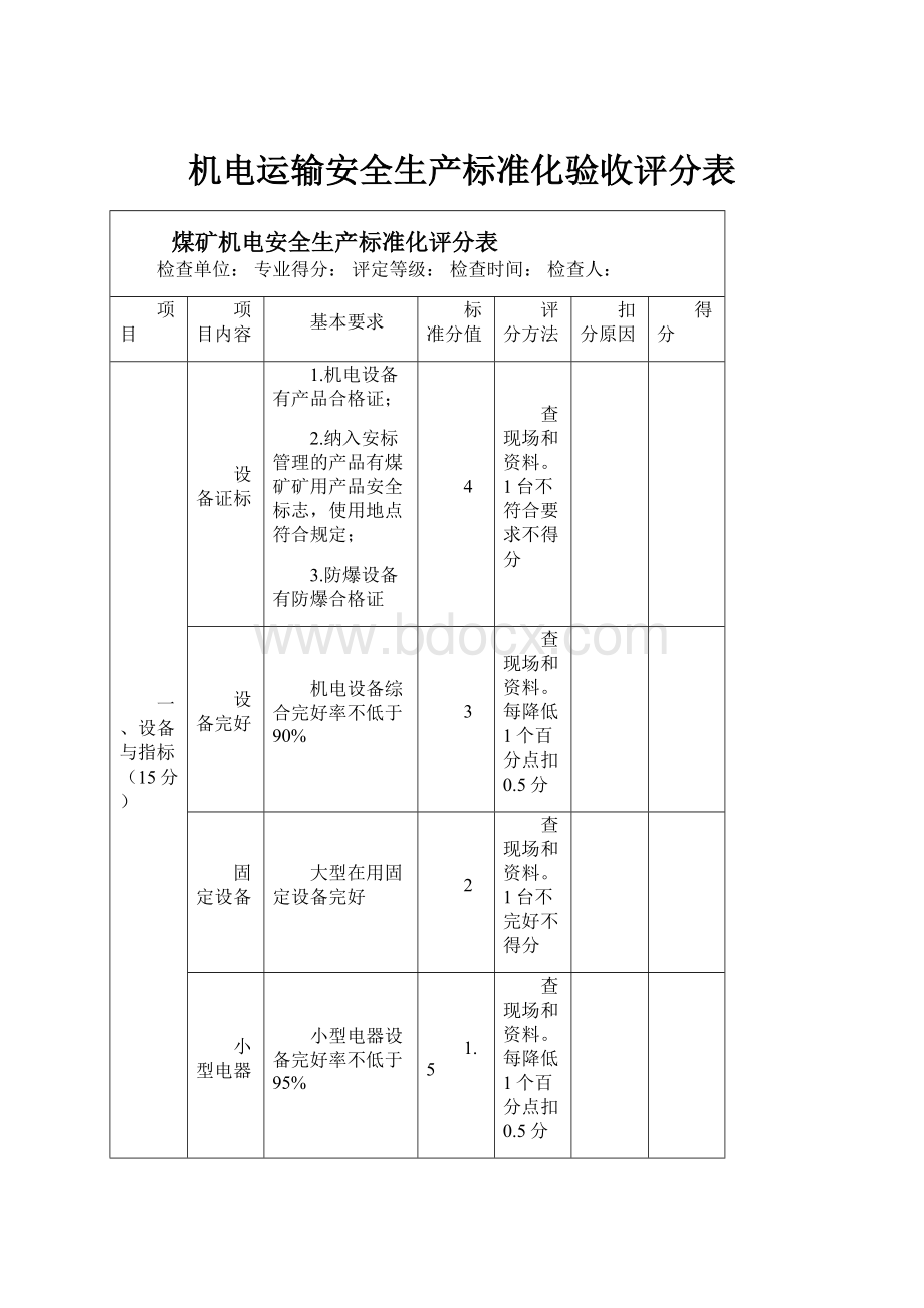 机电运输安全生产标准化验收评分表.docx