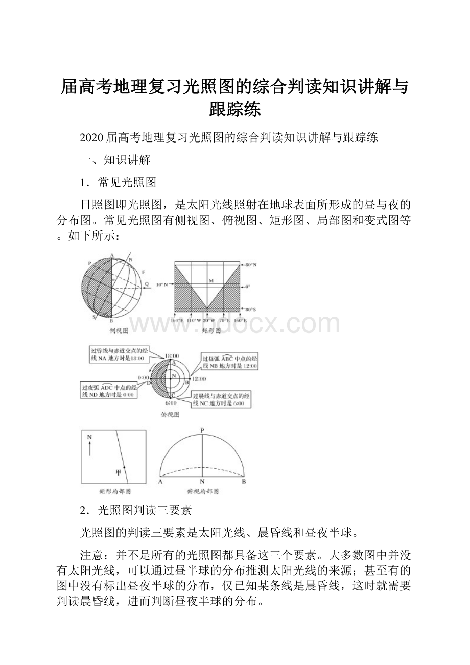 届高考地理复习光照图的综合判读知识讲解与跟踪练.docx