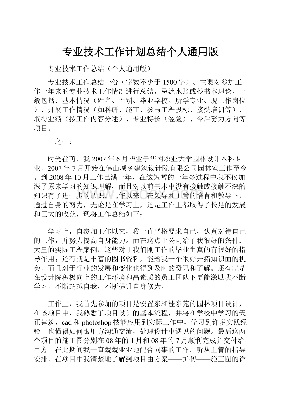 专业技术工作计划总结个人通用版.docx