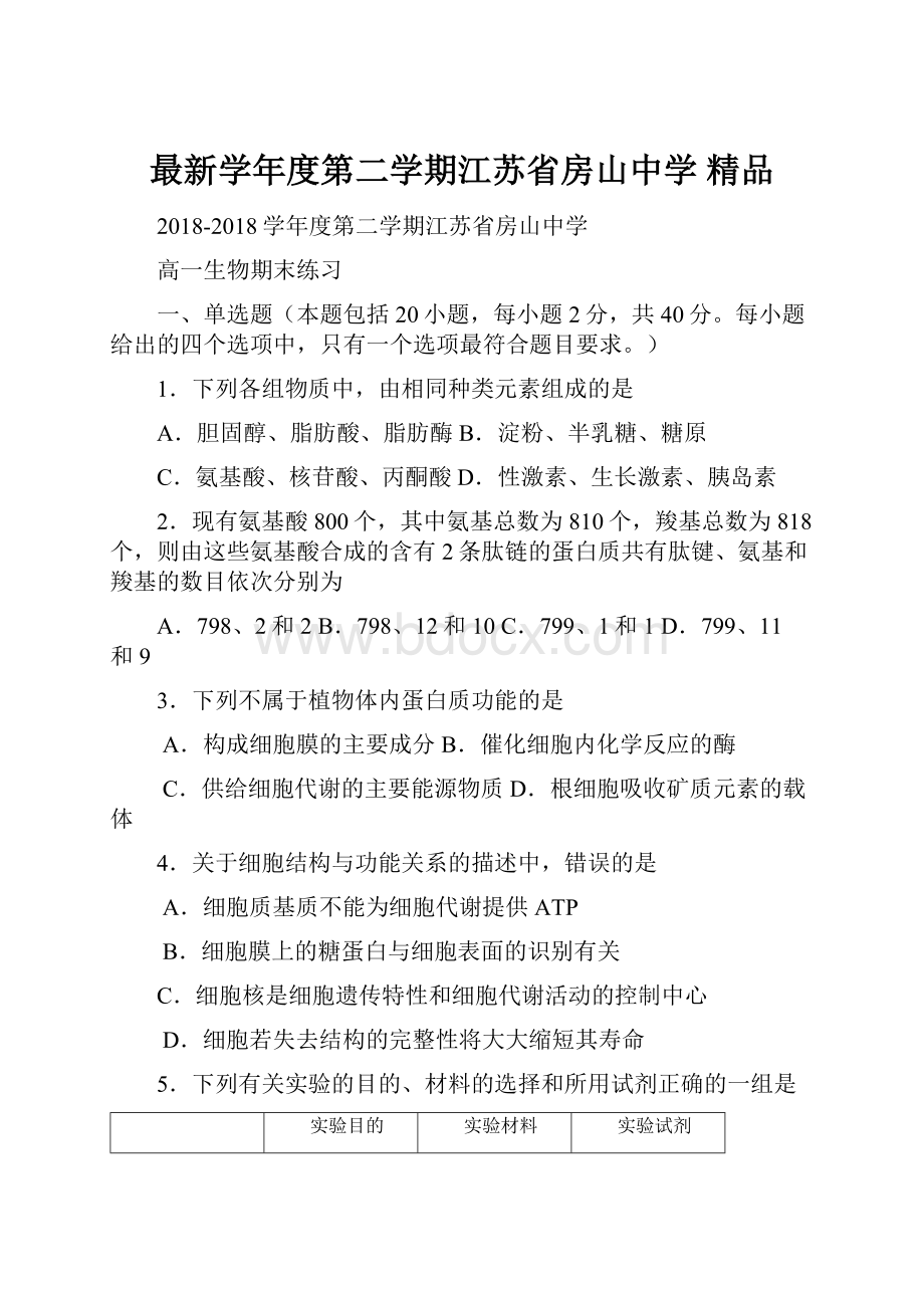 最新学年度第二学期江苏省房山中学 精品.docx