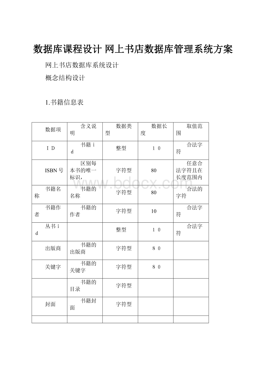 数据库课程设计 网上书店数据库管理系统方案.docx_第1页