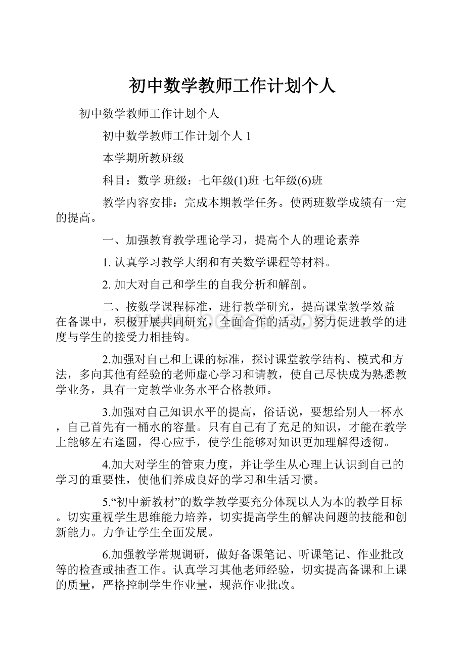 初中数学教师工作计划个人.docx