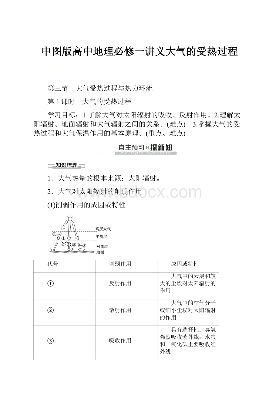 中图版高中地理必修一讲义大气的受热过程.docx_第1页