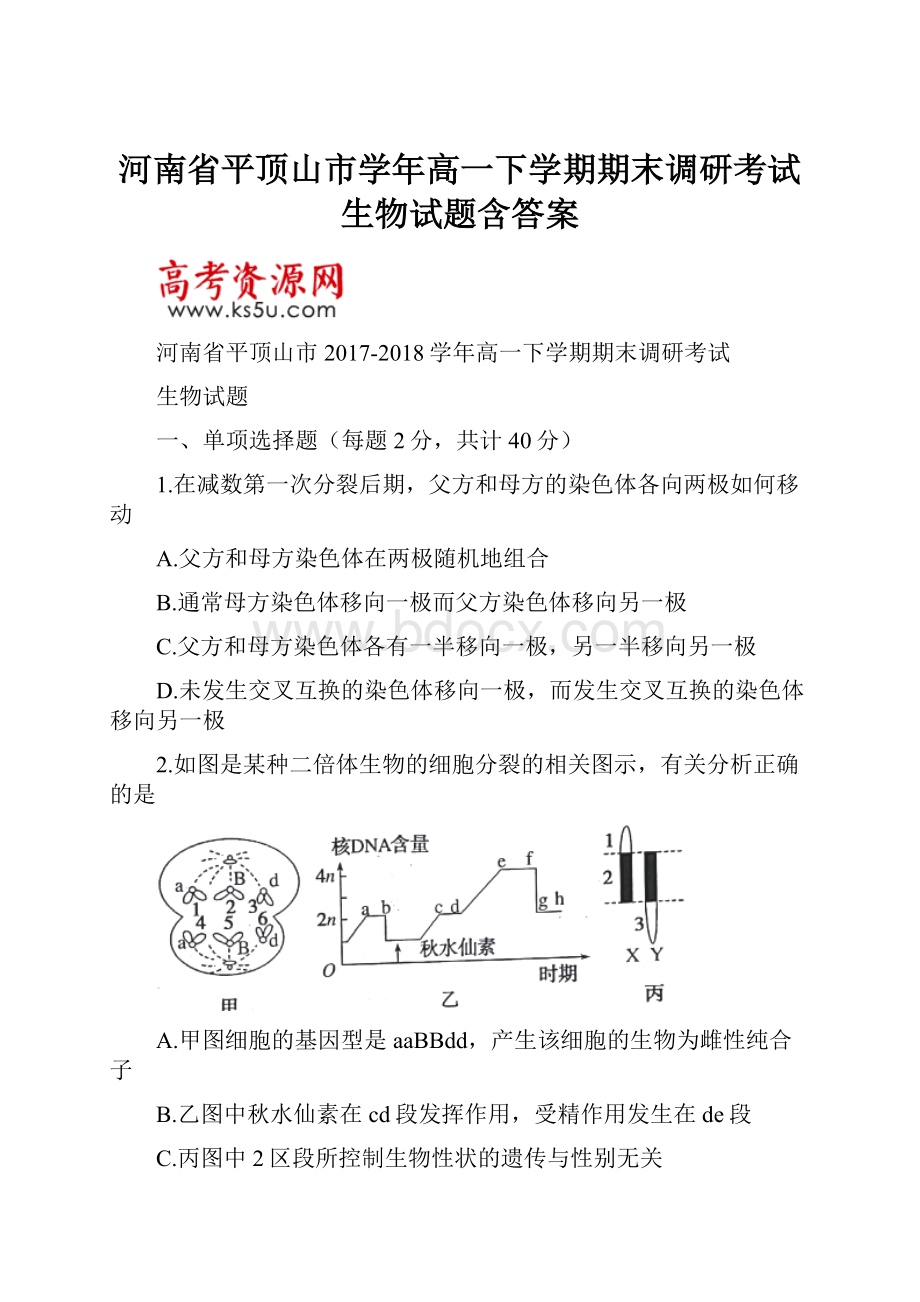 河南省平顶山市学年高一下学期期末调研考试生物试题含答案.docx