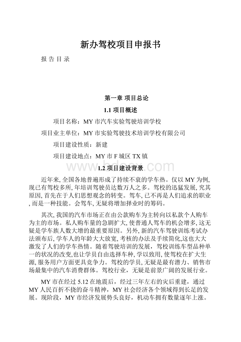 新办驾校项目申报书.docx