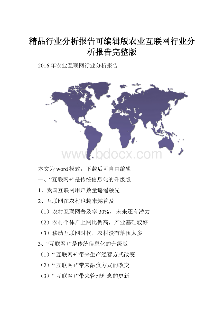 精品行业分析报告可编辑版农业互联网行业分析报告完整版.docx