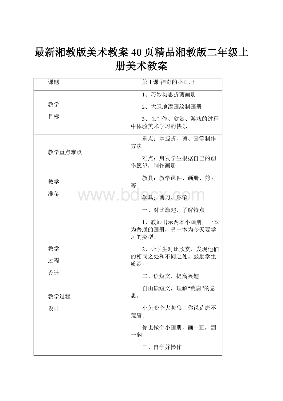 最新湘教版美术教案40页精品湘教版二年级上册美术教案.docx