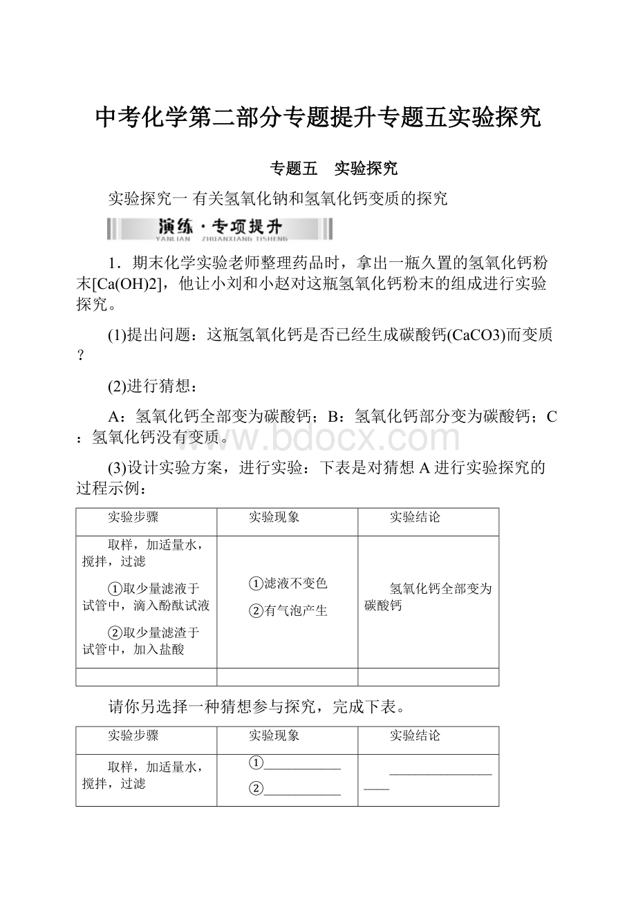 中考化学第二部分专题提升专题五实验探究.docx