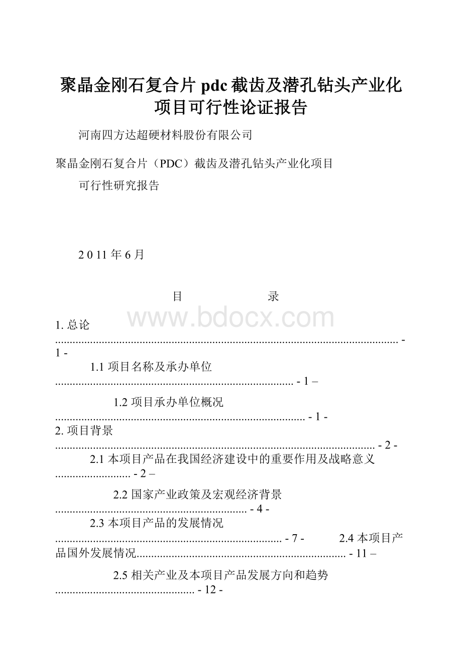 聚晶金刚石复合片pdc截齿及潜孔钻头产业化项目可行性论证报告.docx_第1页